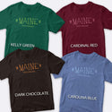 Maine Vacationland Funky Font T-Shirt, Adult Unisex, Kelly Green, Cardinal, Dark Chocolate, or Carolina Blue, 100% Cotton, S-XXL