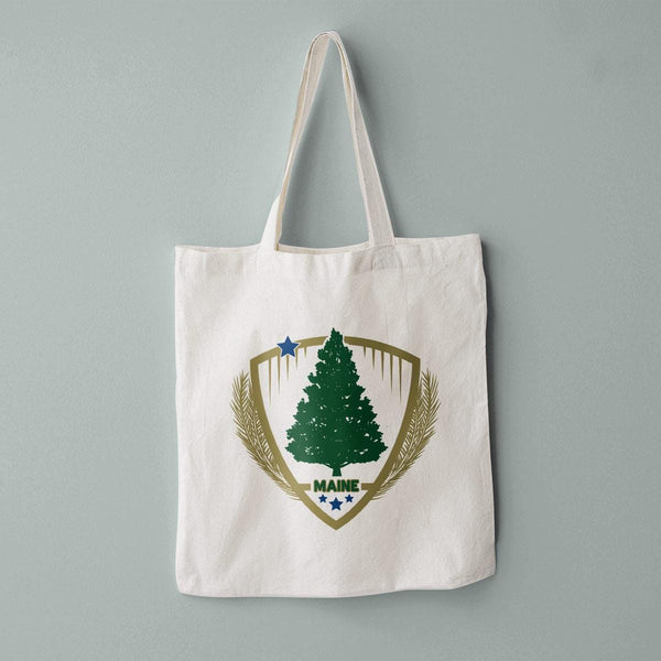 Maine State Shield Star & Pine Tree Canvas Grocery Tote, Everyday Totes, Market Bags, Reusable Grocery Bag