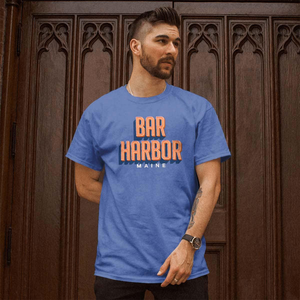 T-Shirt; Bar Harbor Maine Retro Design T-Shirt, Adult Unisex, 100% Cotton, S-XXL