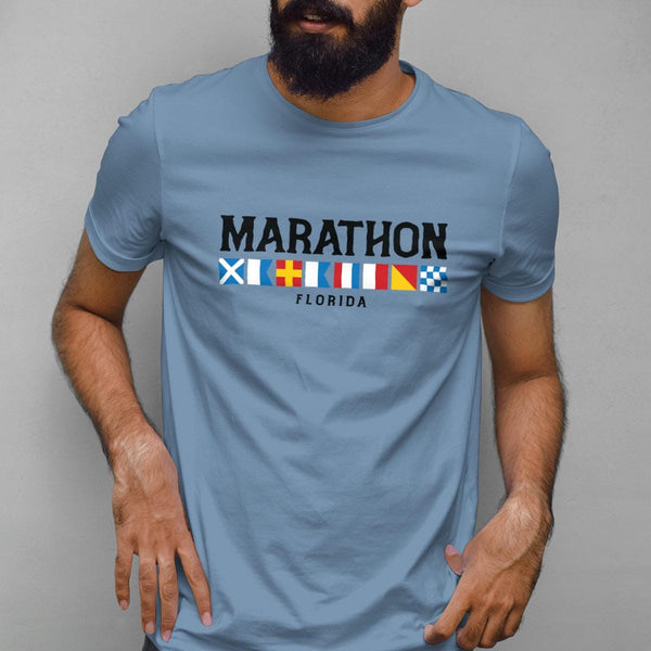 T-Shirt; Marathon Florida Nautical Flags, Adult Unisex 100% Cotton S-XXL, Coastal FL Tshirt, For Everyday, Souvenirs & Gift Giving