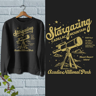 Cadillac Mountain Stargazing Acadia National Park Adult Sweatshirt, Unisex S-2X, Cotton Poly Blend, Maine Sweatshirts