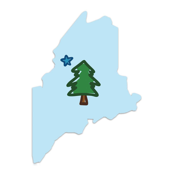 Maine Star & Tree Doodle State Die Cut Vinyl Sticker For Car, Cooler, Window, Computers, Gifts for Maine Lovers