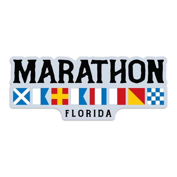 Bumper Sticker; Marathon Florida Nautical Flags, Large Vinyl Decal for Coolers, Campers, Boats & More! Perfect Gift for Ocean Lovers!