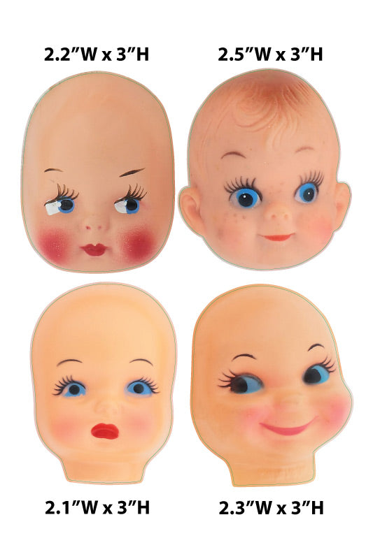 Creepy Doll Heads Vinyl Sticker Set of 4 5 x 7