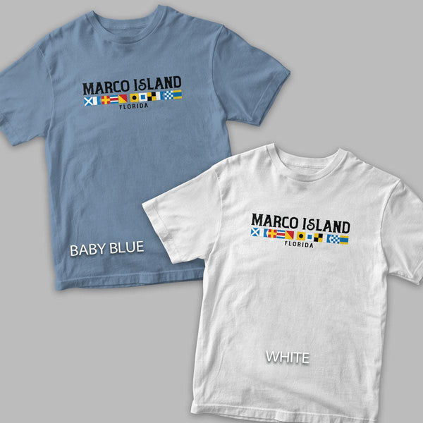 Marco Island Florida Nautical Flags, Adult Unisex 100% Cotton S-XXL, Coastal FL Tshirt, For Everyday, Souvenirs & Gift Giving