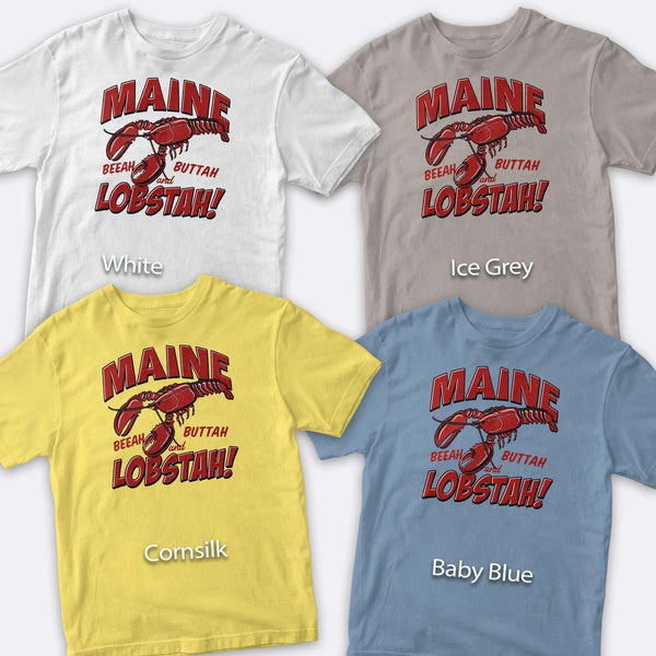 Maine Lobsta Beeah Buttah Adult T-shirt, 100% Cotton, S-XXL, Adult Unisex Tshirts, Exclusive Retroplanet Design, ME tshirts