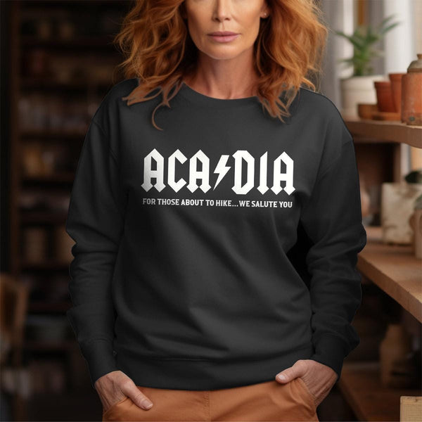 Sweatshirt; Acadia We Salute You US Flag Sweatshirt, Unisex S-2X, Cotton Poly Blend, Maine Apparel