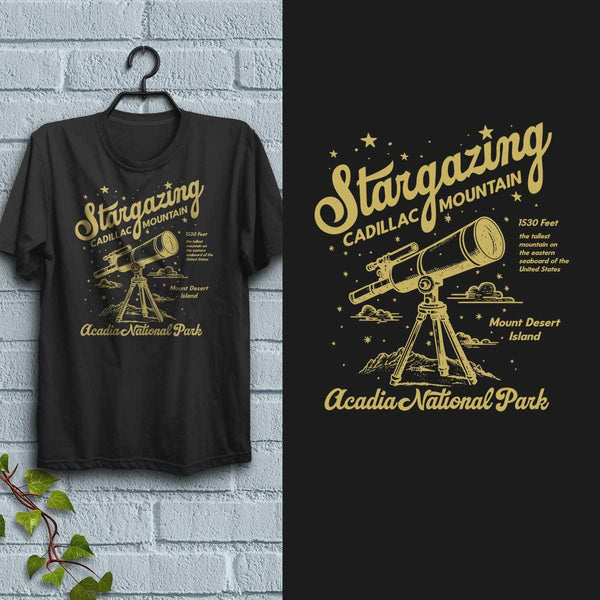 Cadillac Mountain Stargazing Adult Unisex Tshirt, Exclusive Retroplanet Design, 100% Cotton, S-XXL, Maine t-shirts