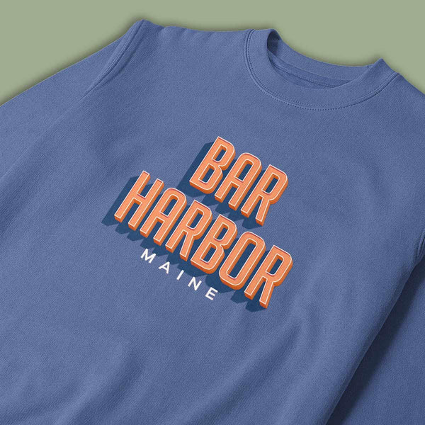 Sweatshirt; Bar Harbor Maine Retro Design Sweatshirt, Adult Unisex, S-XXL, Cotton Poly Blend, Maine Sweatshirts