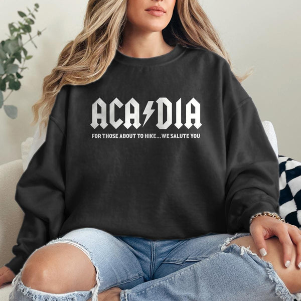 Sweatshirt; Acadia We Salute You US Flag Sweatshirt, Unisex S-2X, Cotton Poly Blend, Maine Apparel