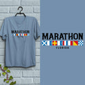 T-Shirt; Marathon Florida Nautical Flags, Adult Unisex 100% Cotton S-XXL, Coastal FL Tshirt, For Everyday, Souvenirs & Gift Giving