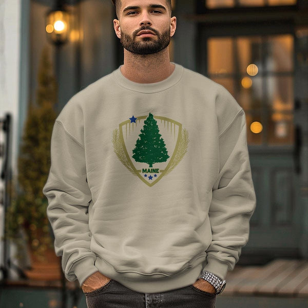 Maine Shield Star & Pine Tree Sweatshirt, Adult Unisex, S-XXL, Cotton Poly Blend, Maine Sweatshirts