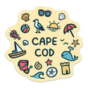 Vinyl Sticker, Cape Cod Playful Beach Icons Die Cut Sticker,  For Scrapbooking, Bumper, Window, Water Bottle, Crafts and Gifts