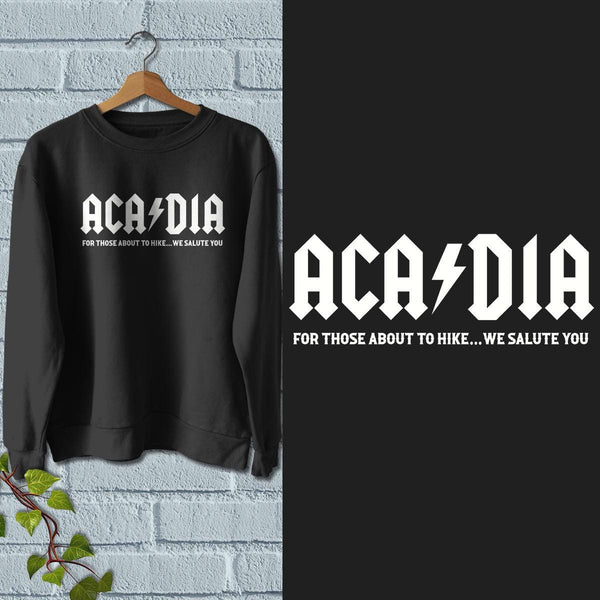 Sweatshirt; Acadia We Salute You US Flag Sweatshirt, Unisex S-2X, Cotton Poly Blend, Maine Apparel