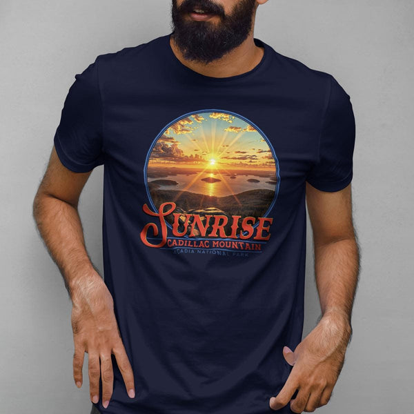 T-Shirt: Cadillac Mountain Sunrise Acadia National Park, 100% Cotton, S-XXL, Adult Unisex Tshirts, Exclusive Retroplanet Design, ME tshirts