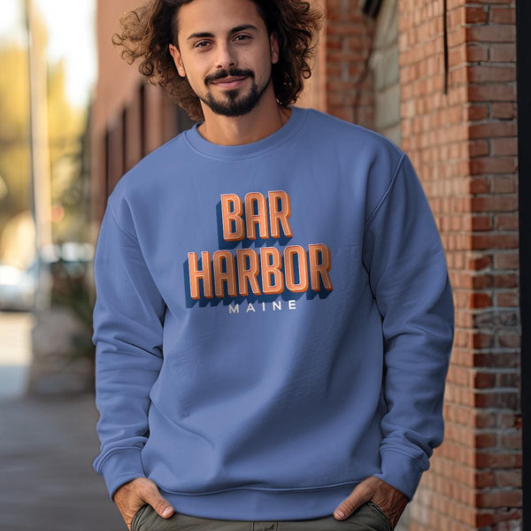 Sweatshirt; Bar Harbor Maine Retro Design Sweatshirt, Adult Unisex, S-XXL, Cotton Poly Blend, Maine Sweatshirts