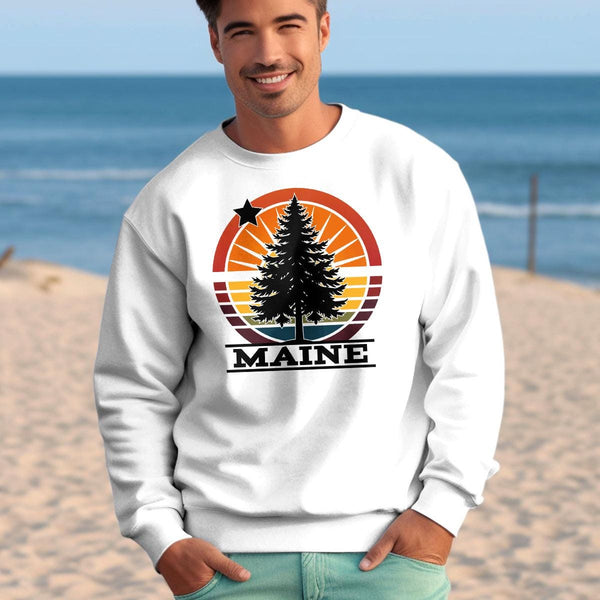 Maine State Tree & Star Adult Unisex Sweatshirt Sizes S - XXL, 50/50 Cotton Poly Blend, ME Souvenir, Maine Apparel