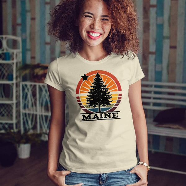 T-Shirt: Maine Tree Star Circle Burst, 100% Cotton, S-XXL, Adult Unisex Tshirts, Exclusive Retroplanet Design, ME tshirts