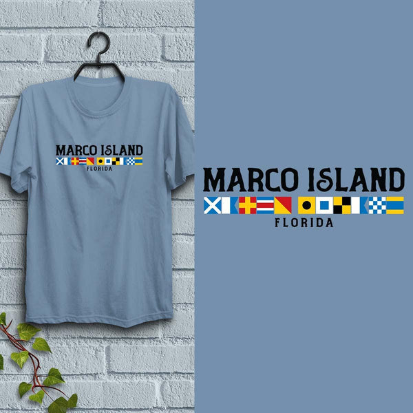 Marco Island Florida Nautical Flags, Adult Unisex 100% Cotton S-XXL, Coastal FL Tshirt, For Everyday, Souvenirs & Gift Giving