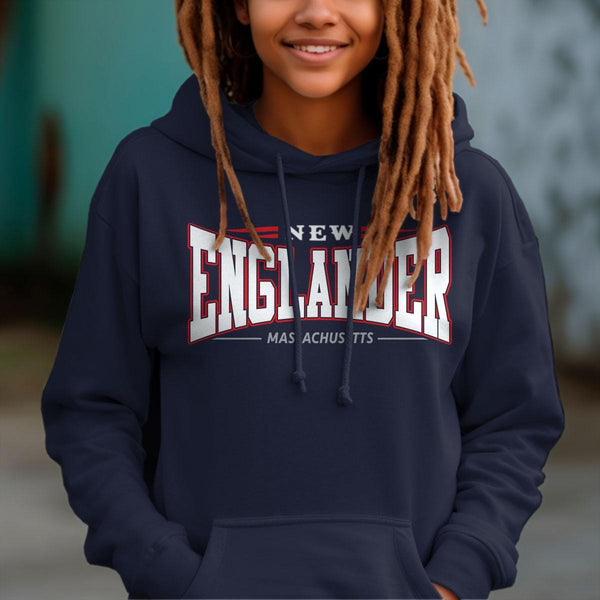 Sweatshirt: New Englander Hoodie, 100% Cotton, S-XXL, Adult Unisex Hoodies, Choose New England State, Exclusive Retroplanet Design