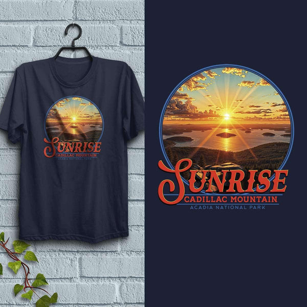 T-Shirt: Cadillac Mountain Sunrise Acadia National Park, 100% Cotton, S-XXL, Adult Unisex Tshirts, Exclusive Retroplanet Design, ME tshirts