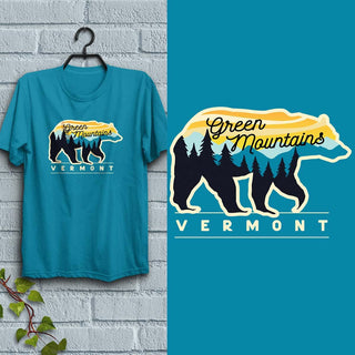 Vermont Green Mountains Bear T-Shirt, Adult Unisex 100% Cotton, S-XXL