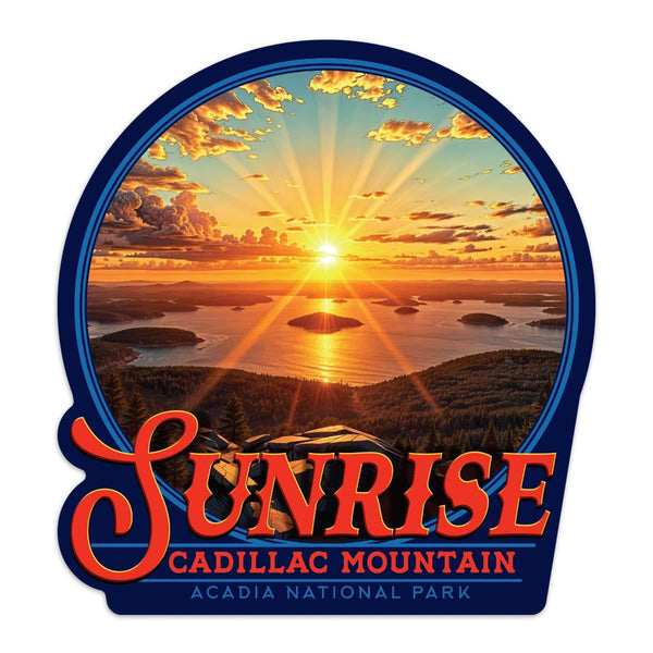 Cadillac Mountain Sunrise Acadia National Park Die Cut Vinyl Sticker For Car, Cooler, Window, Computers, Gifts for Maine Lovers