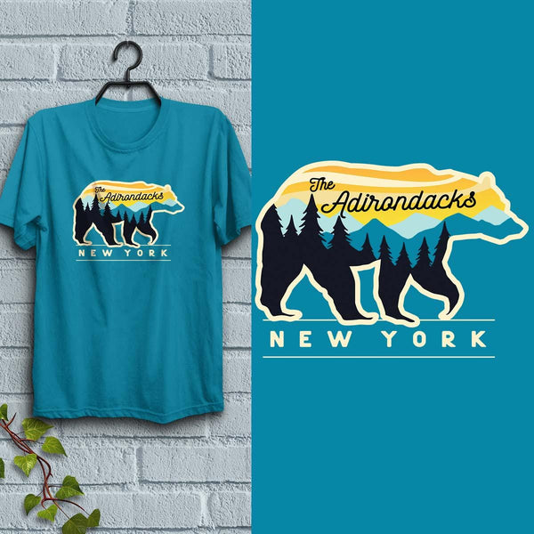 New York Adirondacks Bear T-Shirt, Adult Unisex 100% Cotton, S-XXL