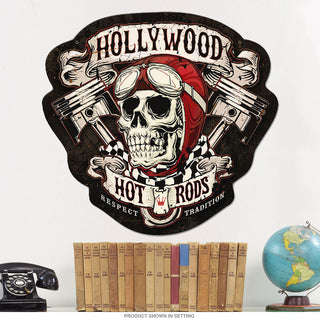 Hollywood Hot Rods Skull Pistons Sign Large Cut Out 27 x 26