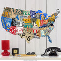 USA Map License Plate Sign Cut Out 35 x 21