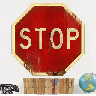 Stop Sign Large Cut Out Distressed Metal 28 x 28