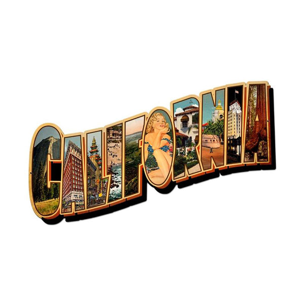California Retro Postcard Style Sign Large Cut Out 28 x 15