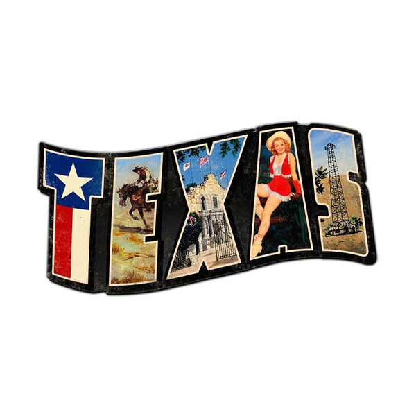 Texas Retro Postcard Style Sign Large Cut Out 28 x 15