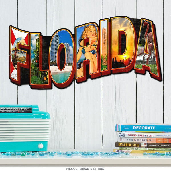 Florida Retro Postcard Style Sign Large Cut Out 28 x 14