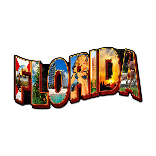 Florida Retro Postcard Style Sign Large Cut Out 28 x 14