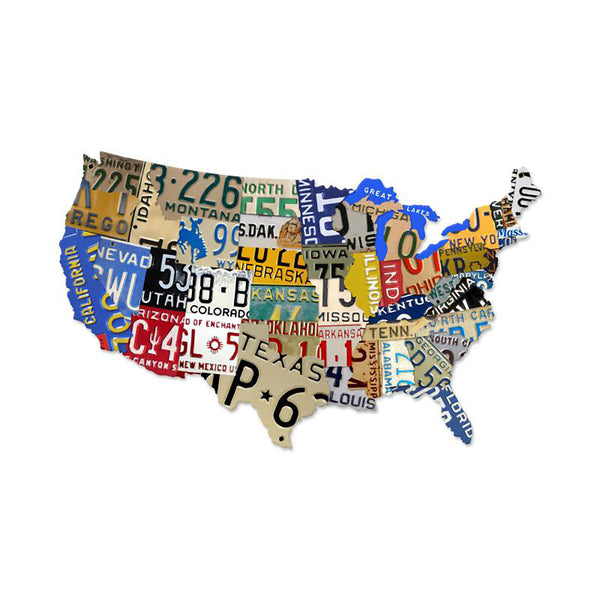 USA Map License Plate Sign Cut Out 58 x 36