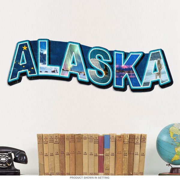 Alaska Retro Postcard Style Sign Large Cut Out 28 x 16