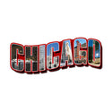 Chicago Illinois Retro Postcard Style Sign Large Cut Out 24 x 11