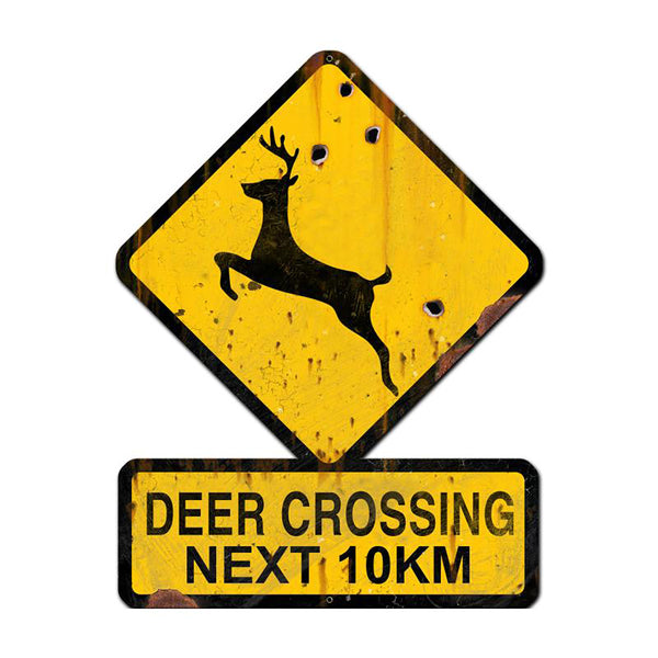 Deer Crossing Funny Warning Sign Large Cut Out 25 x 20