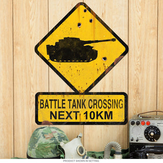 Battle Tank Crossing Funny Warning Sign Large Cut Out 25 x 20
