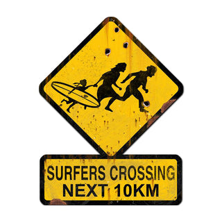 Surfers Crossing Funny Warning Sign Large Cut Out 25 x 20