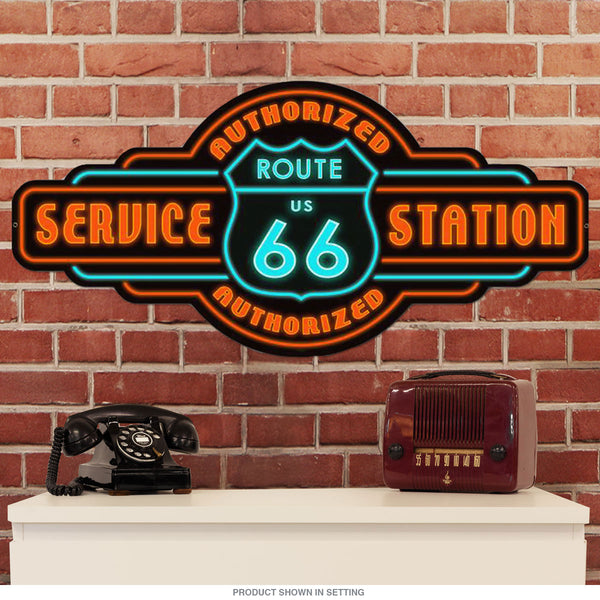Route 66 Service Station Neon Style Sign Large Cut Out 36 x 17