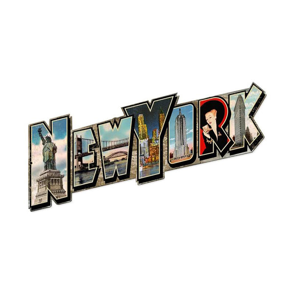 New York City Retro Postcard Style Sign Large Cut Out 28 x 16