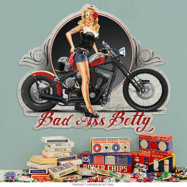 Bad Ass Betty Pin Up Motorcycle Sign Large Cut Out 24 x 20