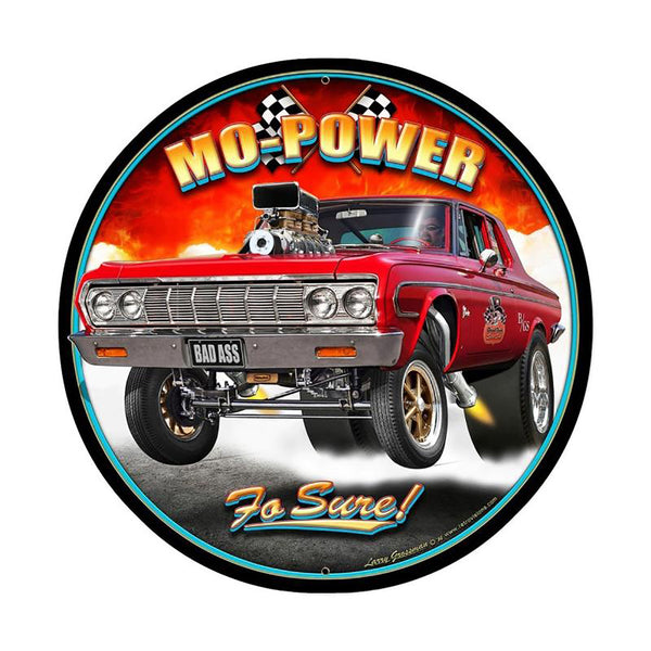 Mo Power Fo Sure Hot Rod Metal Sign Large Round 28 x 28