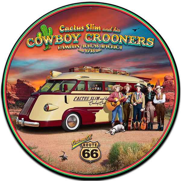 Cactus Slim Cowboy Crooners Music Metal Sign Large Round 25 x 16
