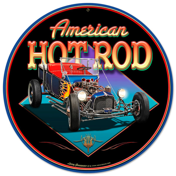 American Hot Rod Metal Sign Large Round 28 x 28