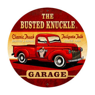 Busted Knuckle Garage Pickup Truck Round Sign Large 28 x 28