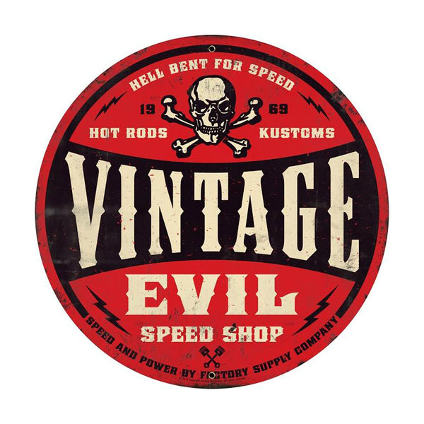 Vintage Evil Speed Shop Hot Rod Metal Sign Large Round 28 x 28