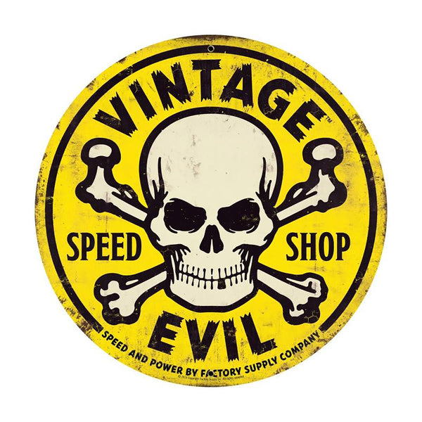 Vintage Evil Speed Shop Skull Metal Sign Large Round 28 x 28